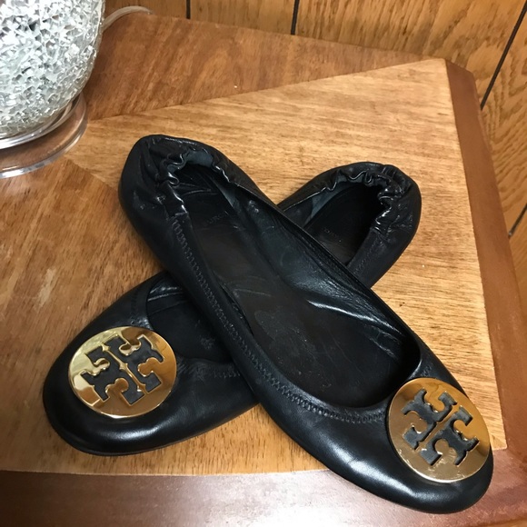 Tory Burch Reva Leather Ballet Flats 8-M Black - Picture 2 of 10